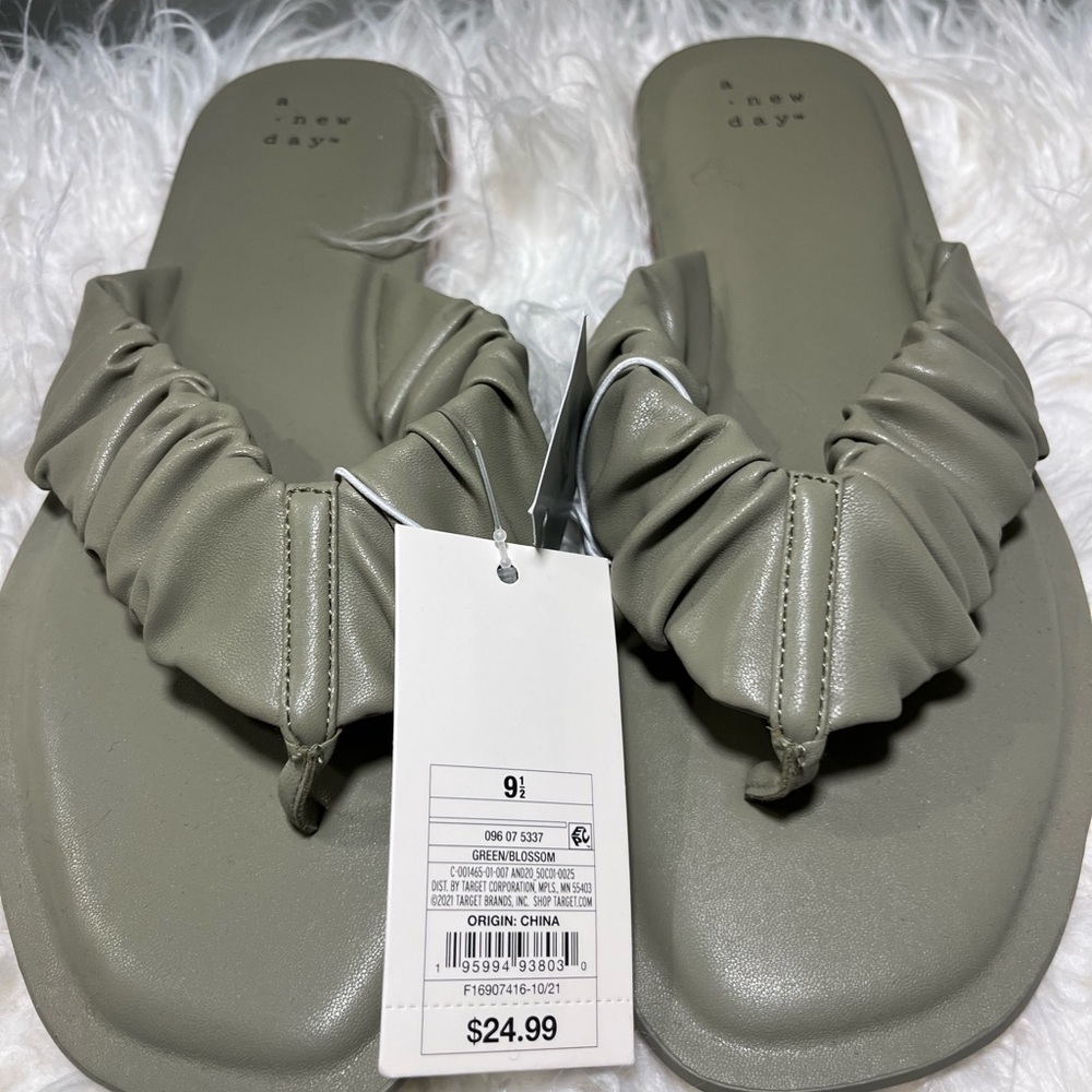 Sage colored vegan leather sandals with memory foam padding
